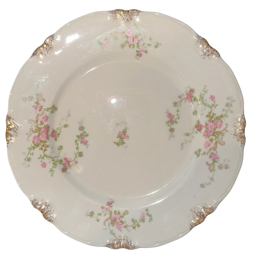 Set of 6 Warwick Antique Vintage Floral Porcelain Dinner Plate in Pink and Gold